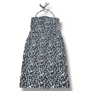 Urban Outfitters Dress Size 4 Denim Sleeveless Halter Strap Dress Leopard Print